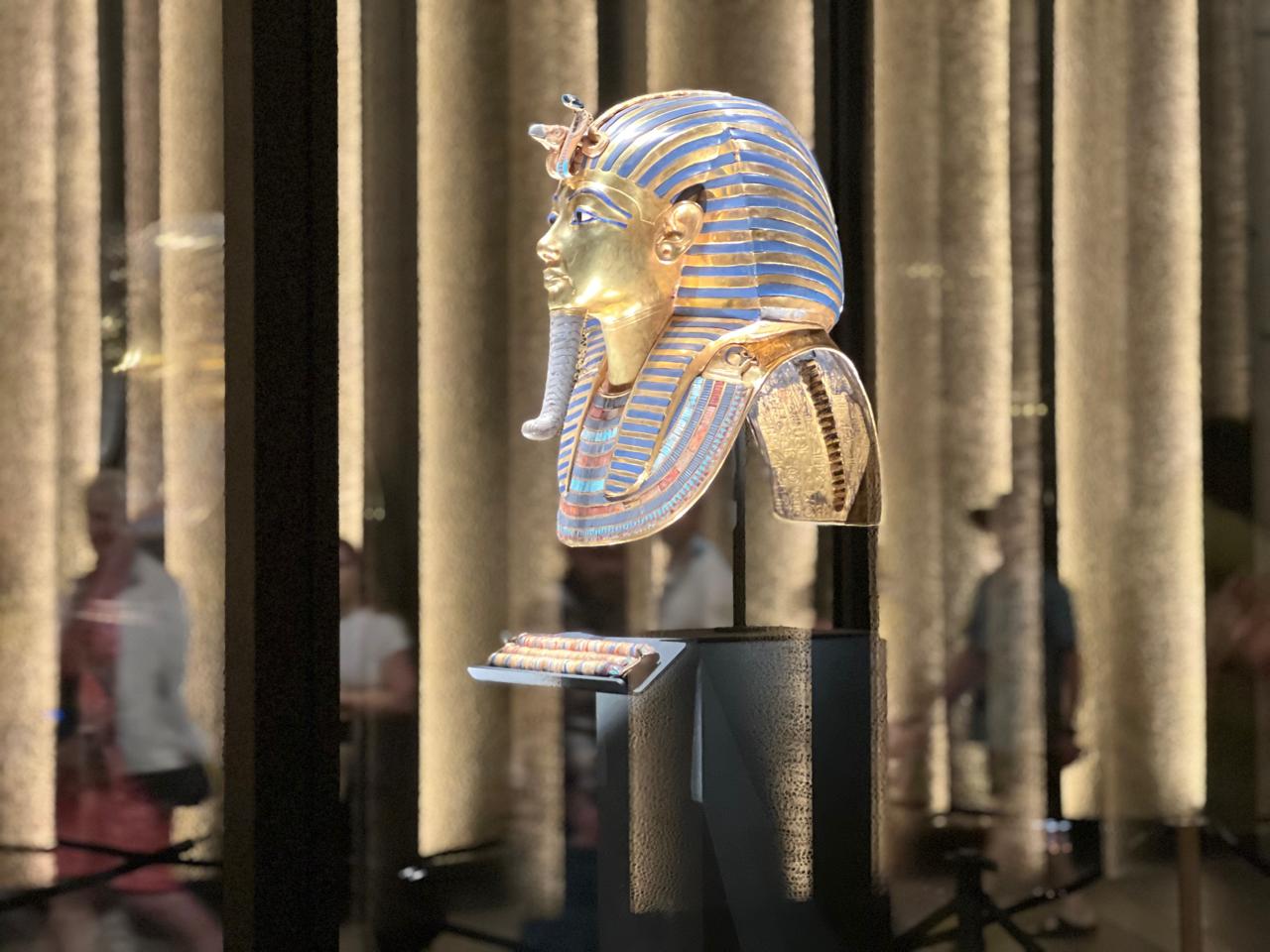 Golden mask of Tutankhamun displayed at the Grand Egyptian Museum