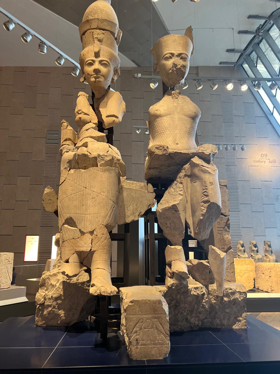 Colossal royal statues on display at the Grand Egyptian Museum