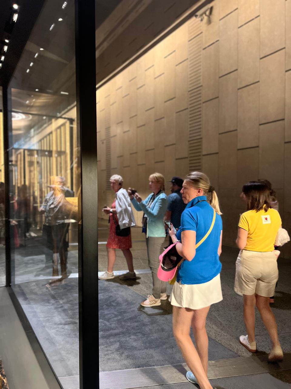 Visitors at the Grand Egyptian Museum during a golf and culture tour