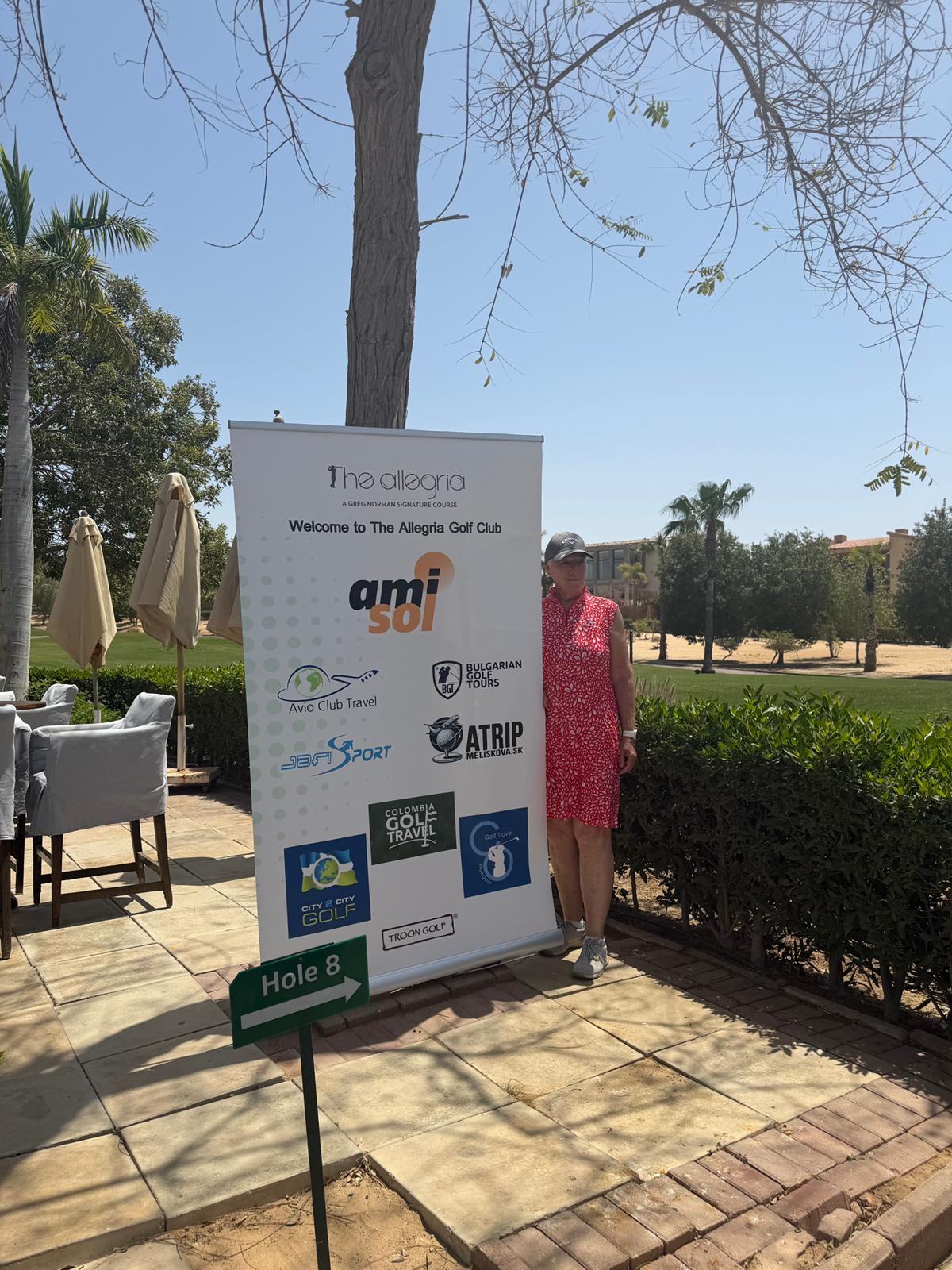 Amisol welcome banner at The Allegria Golf Club during the FAM trip