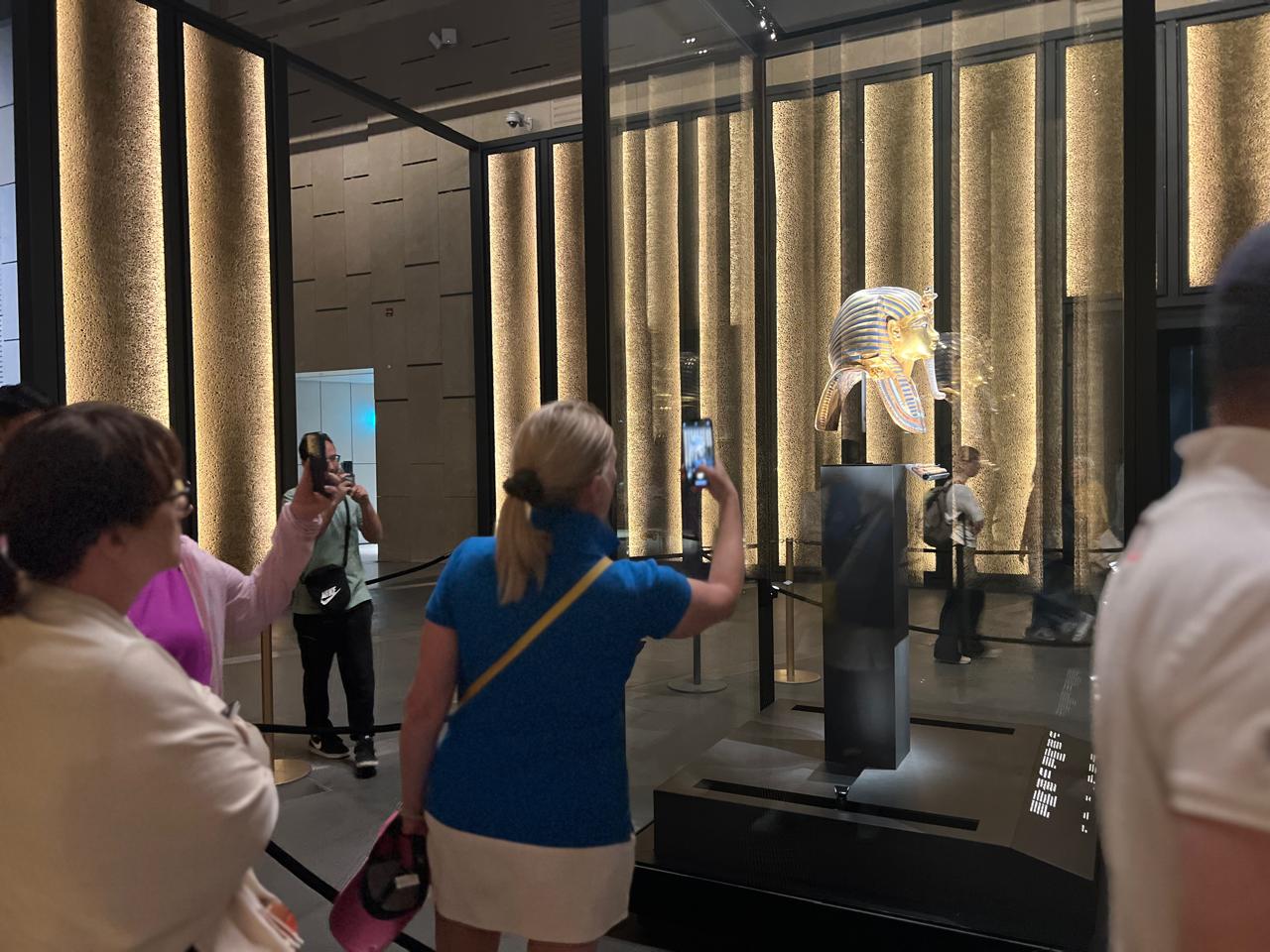FAM group viewing the golden mask of Tutankhamun at the Grand Egyptian Museum