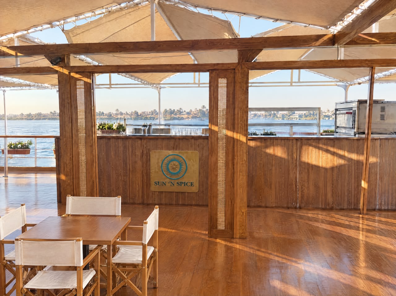 Sun ’n’ Spice outdoor bar with branded signage