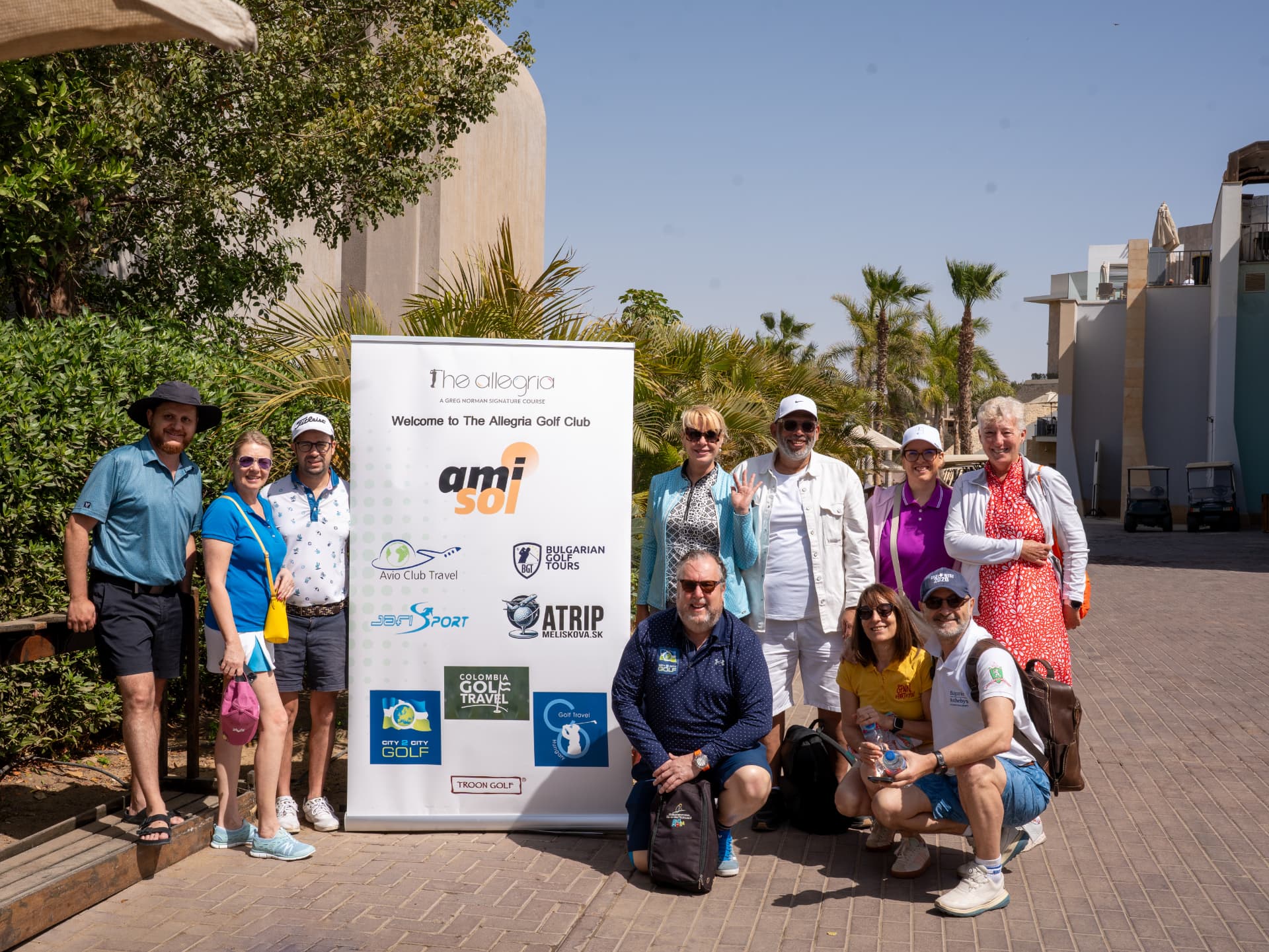 Amisol Egypt FAM group with partner tour operators at The Allegria Golf Club welcome banner