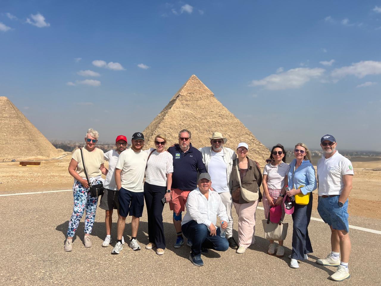 Travel trade FAM group in front of the Pyramids of Giza