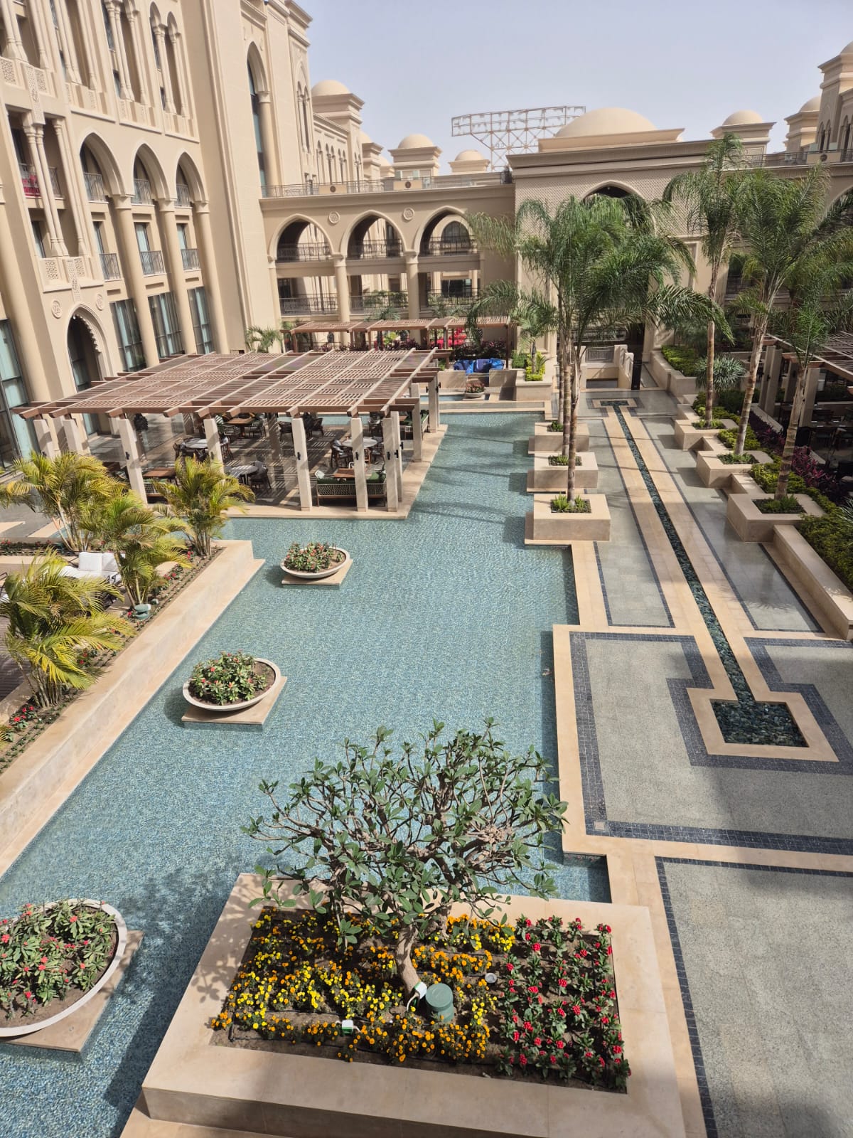 Courtyard water feature and gardens at the Giza palace-style hotel used on the FAM trip