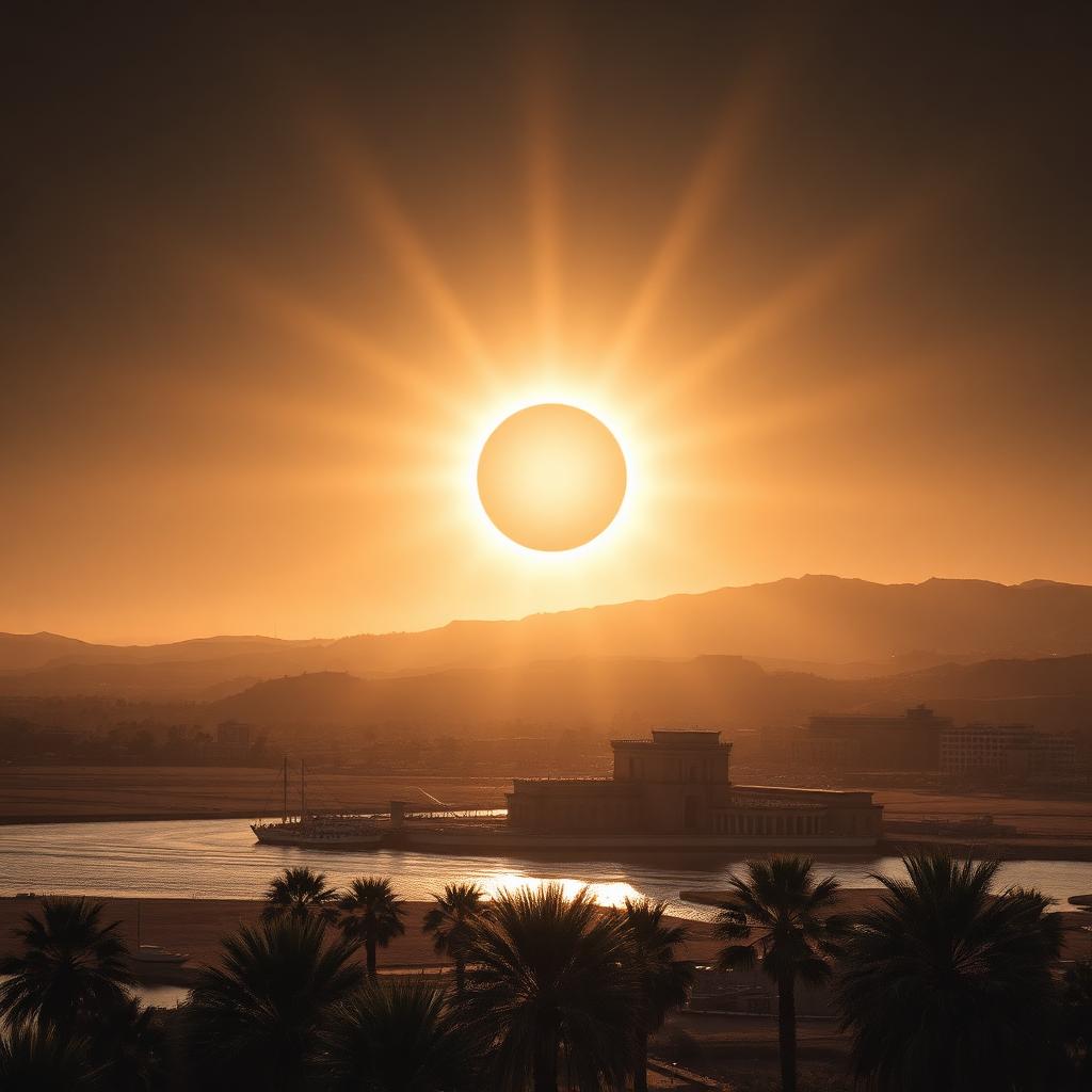 Total solar eclipse over the Nile at Luxor